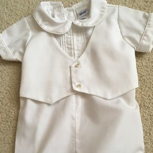 Alexis solid white vested tuxedo romper 12m